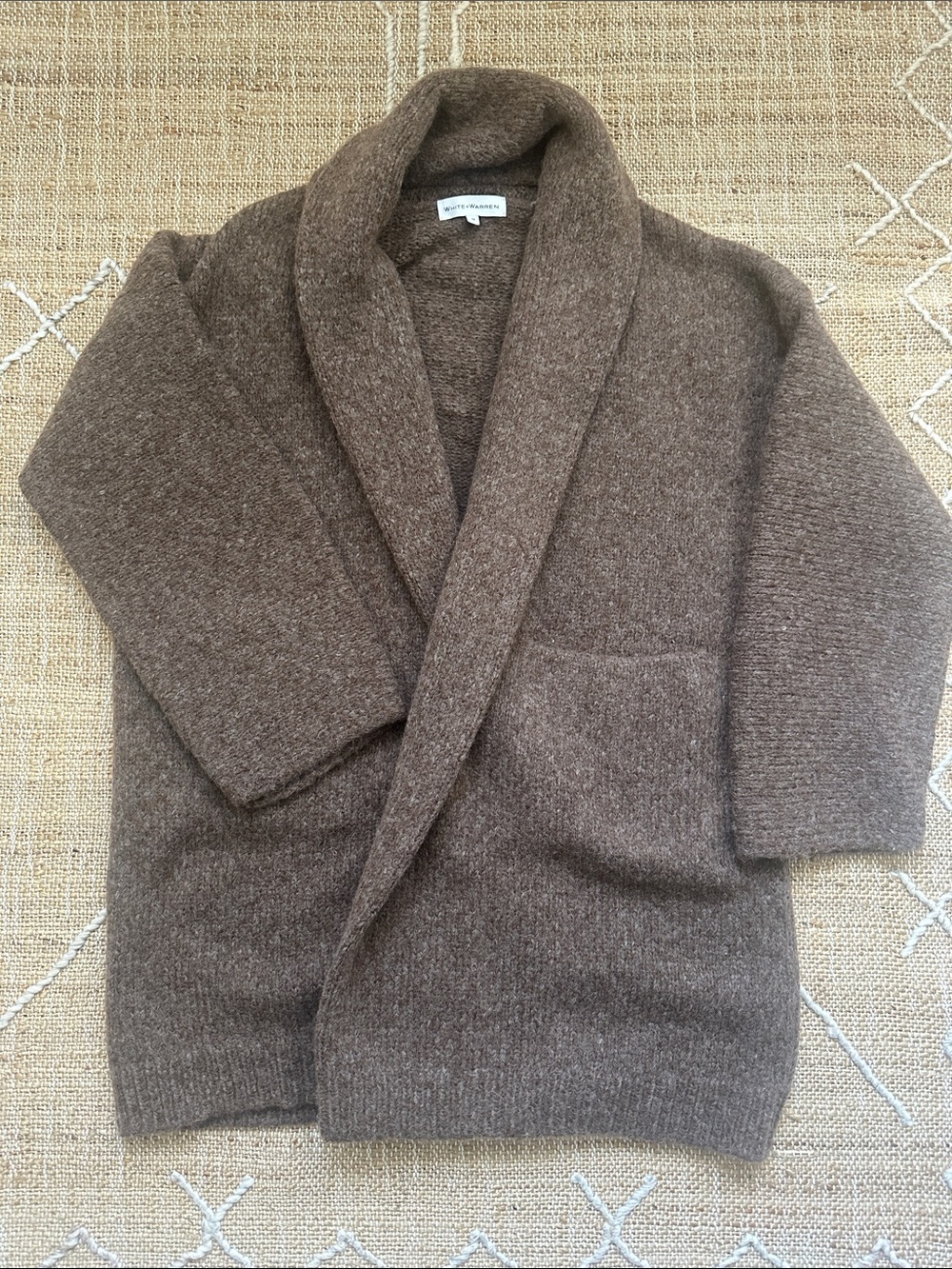 White + Warren Alpaca Long Shawl Collar Cardigan Coat Coatigan Brown Medium